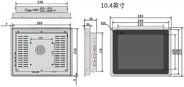 10.4-19寸PLC组态电容触摸屏嵌入式工控机标准尺寸图纸
